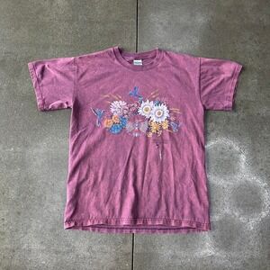 Vintage 90s Gildan Ultra Cotton Arizona Floral Size Medium Burgandy Tee Shirt